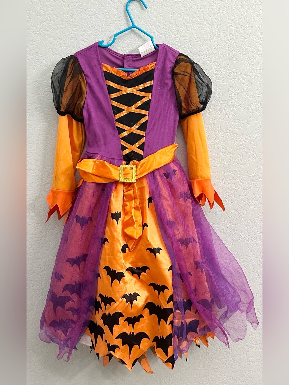Girls Witch Halloween Costume Dress Purple Orange Bats Size 3T